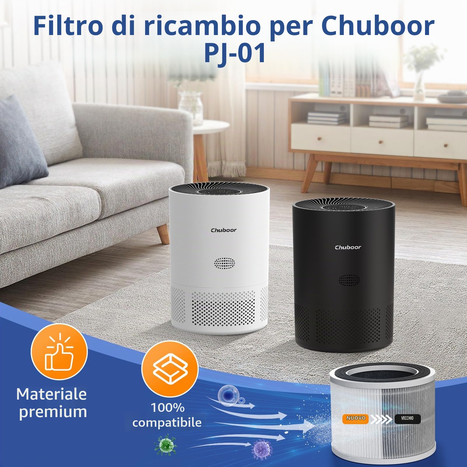 Purificatori d'aria per la camera da letto, HEPA per il purificatore d'aria Chuboor per soggetti allergici PJ01 E PJ08, filtro aria HEPA