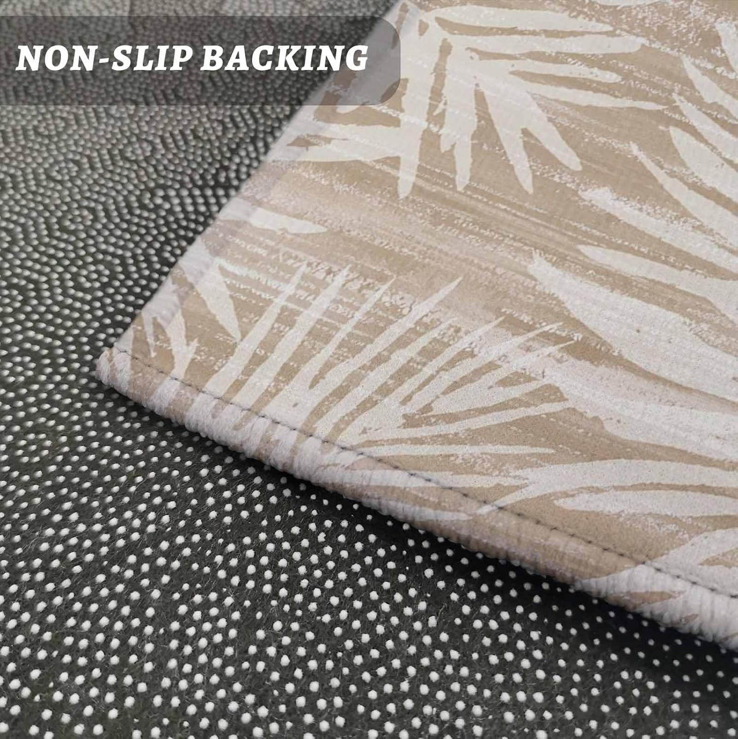 Kitchen Mats for Floor Summer Brown Palm Leaf Washable Non Slip Kitchen Rugs 2PCS, Retro Boho Tropical Leaves Absorbent Standing Mats for Sink Bathroom Office Living Room 15.7x23.6in+15.7x47.2in