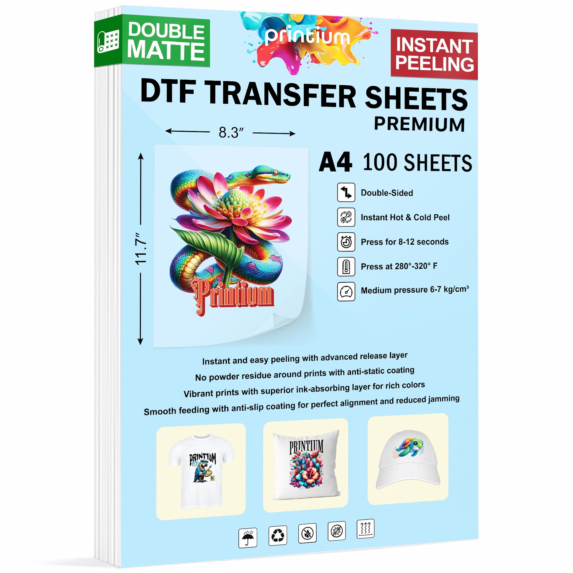 Printium A4 DTF Transfer Film Sheets 100-Pack