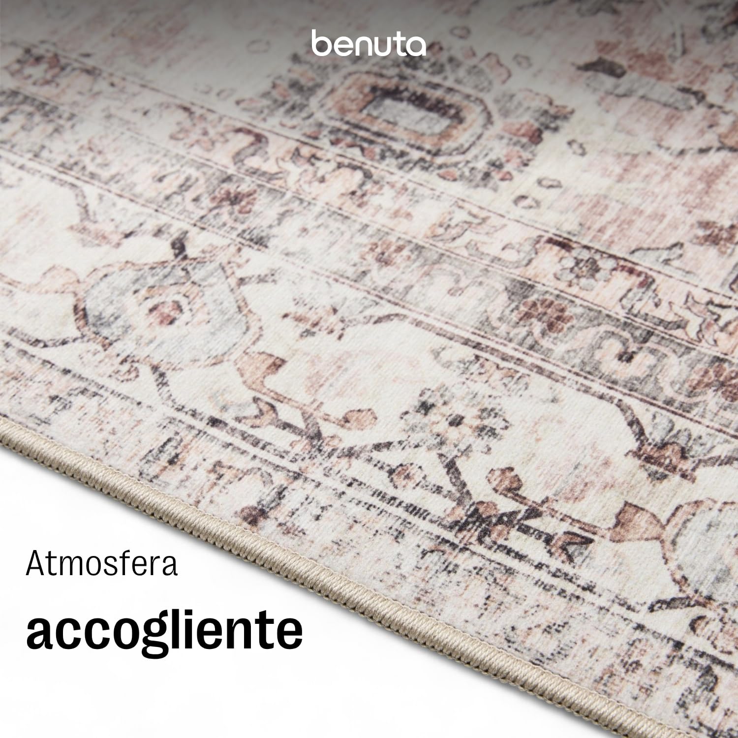 benuta Basic Tappeto Salotto George - Crema/Talpa 160x230 cm - Lavabile - Fibra sintetica - Rettangolare & Stile: Vintage - Per camere da letto, sale da pranzo, soggiorni - facile da pulire
