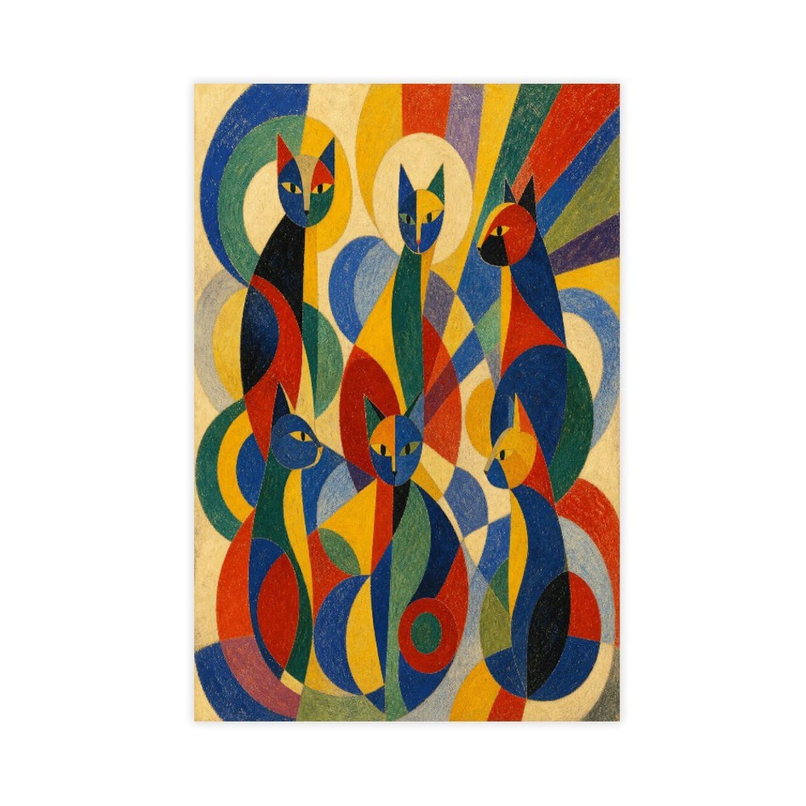 H3b8u2y5 Unframe-Style-19 Colorful Cat Group Canvas Wall Art, Cubist Gallery Wall