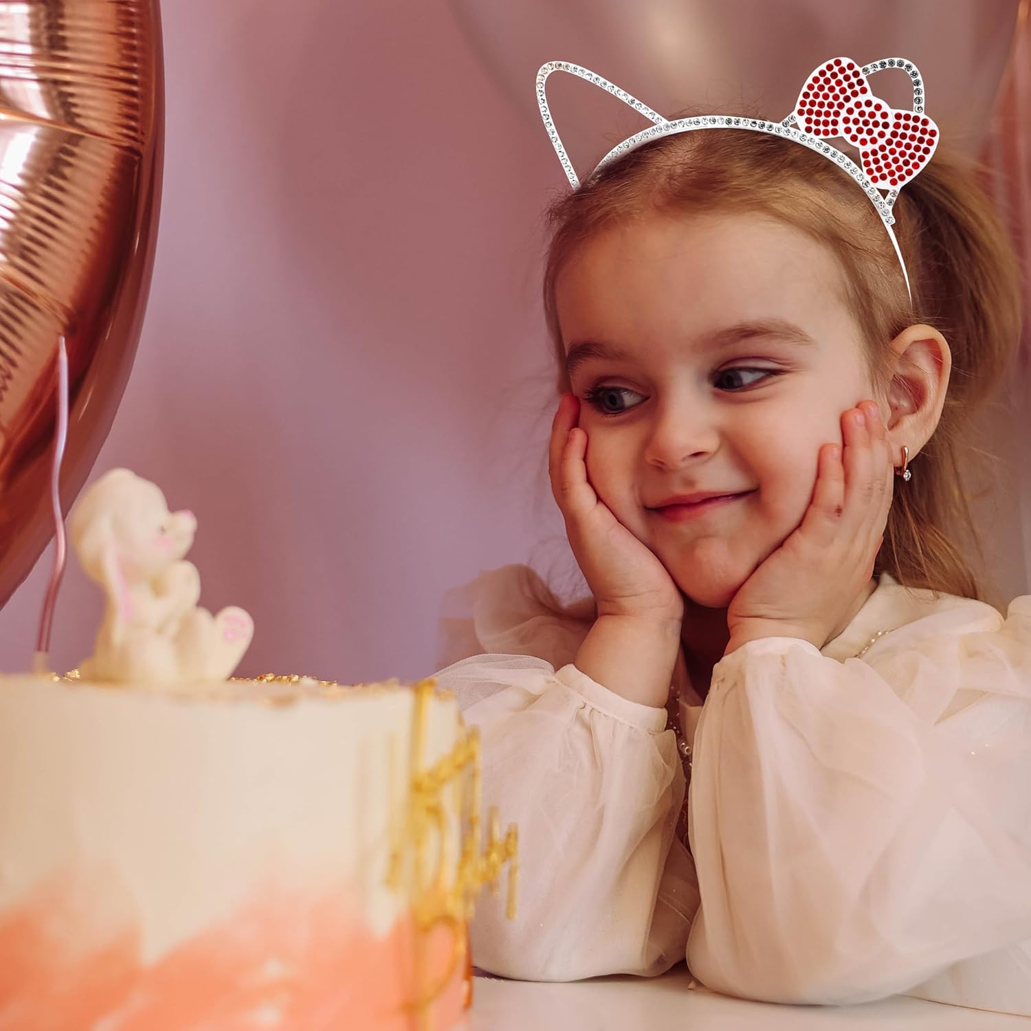 Chanaco Kitty Ears Headbands Cat Party Favors Birthday Decorations Metal Rhinestones Silver Glitter Gabby Hair Accessories Red Bow Cat Headpieces Cute Gifts - Image 2