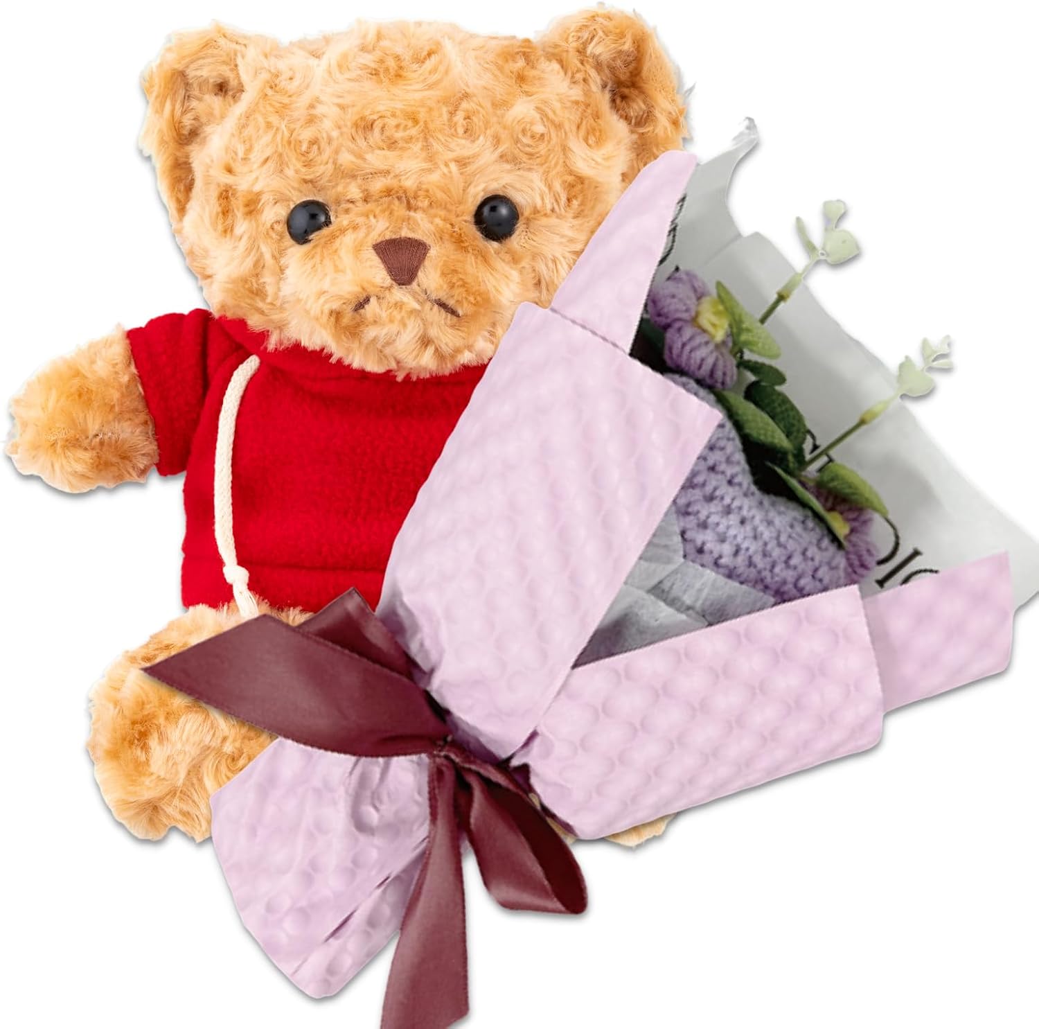 Q-FLA, and3 895432 Artificial Flower Gift, Summer Knit Bouquet, LAV, Soft Bear, Hoodie, Flowers, Bouquet, Gift, Sewing Clothing