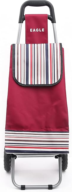 Shopping Trolley with Storage Bag - Folding Trolley Cart with Handle - Collapsible Trolley with Wheels - Shopping Trolleys for Women and Men - 43L Foldable Shopping Bag with Back Zipper Pocket (Red)