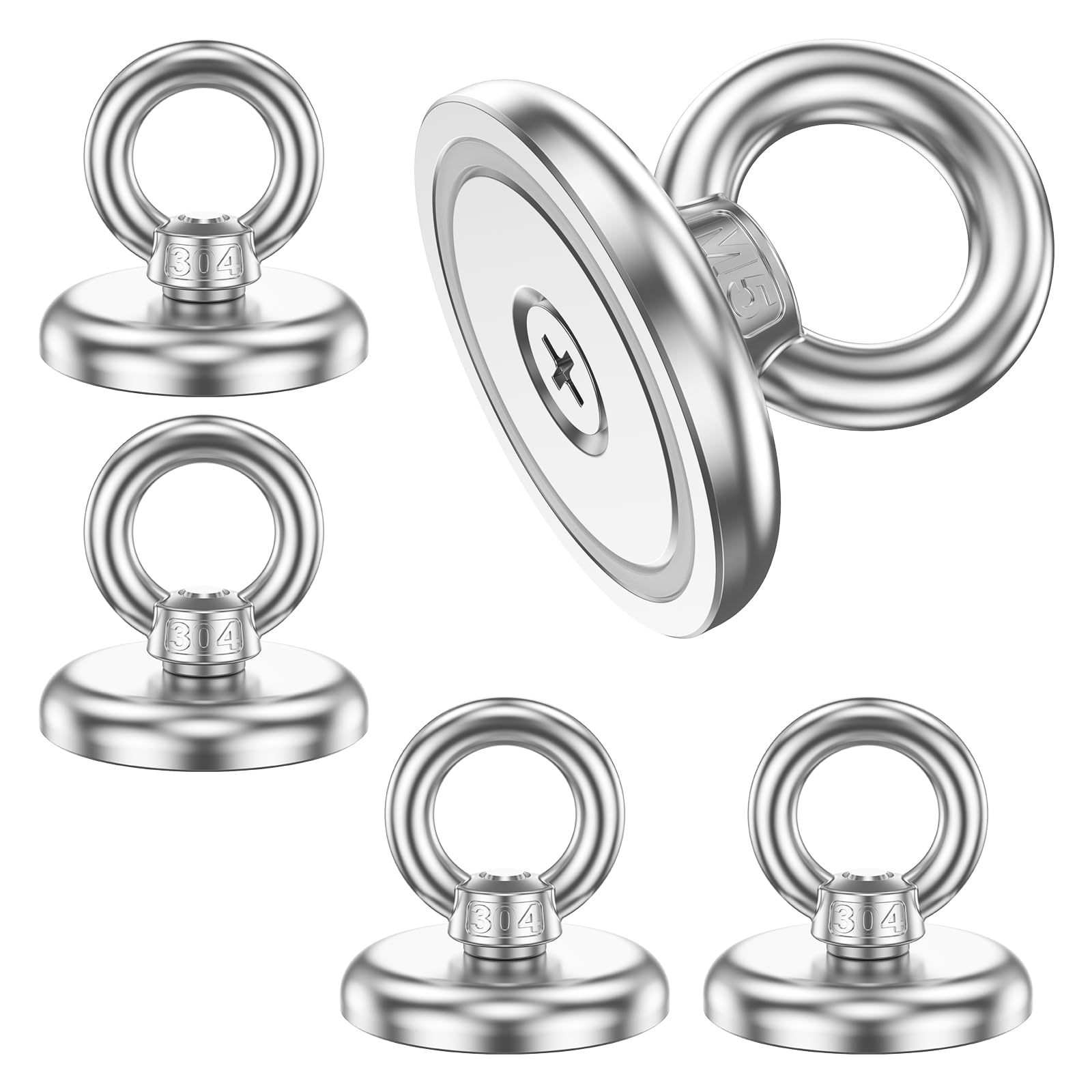 Lulobtg Silver 5Pcs Neodymium Magnet 30 Kg/66 Lbs Adhesive Force 32 Mm Magnet Hook For Home Garage Warehouse Rv