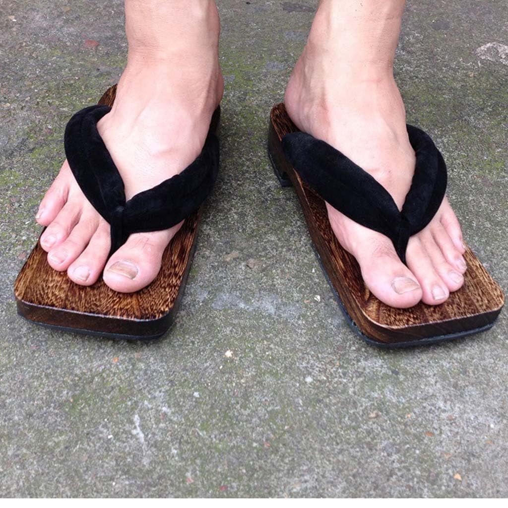 Japoneses Flip Flops Szapatillas de Zuecos de Madera para Hombre,Sandalias Geta Tradicionales Japonesas,Japonés Tradicional Madera Zuecos Tacones Altos(Size:EU 41,Color:Té-E)