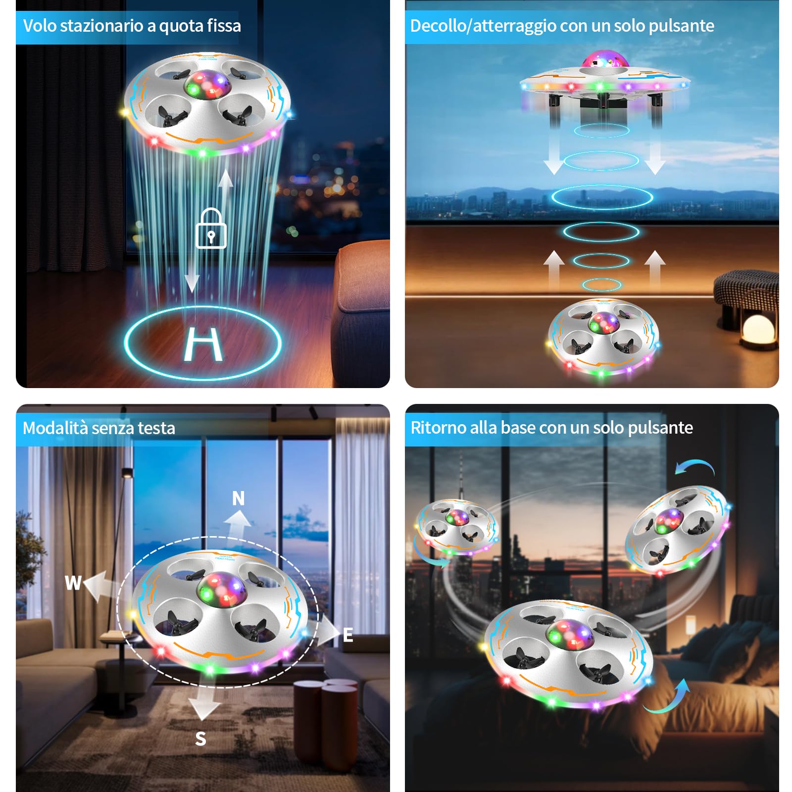 Charmofun Mini Drone per Bambini, Drone Giocattolo per Principianti UFO 360°,Droni Quadricottero con Luci LED e 3 Batterie, Droni Telecomandato Giocattolo Regalo per Ragazzi e Ragazze (Bianco)