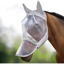 Harrison Howard CareMaster Horse Fly Mask Large Eye Space Long Nose with Ears Full Face Moonlight Silver Medium Cob