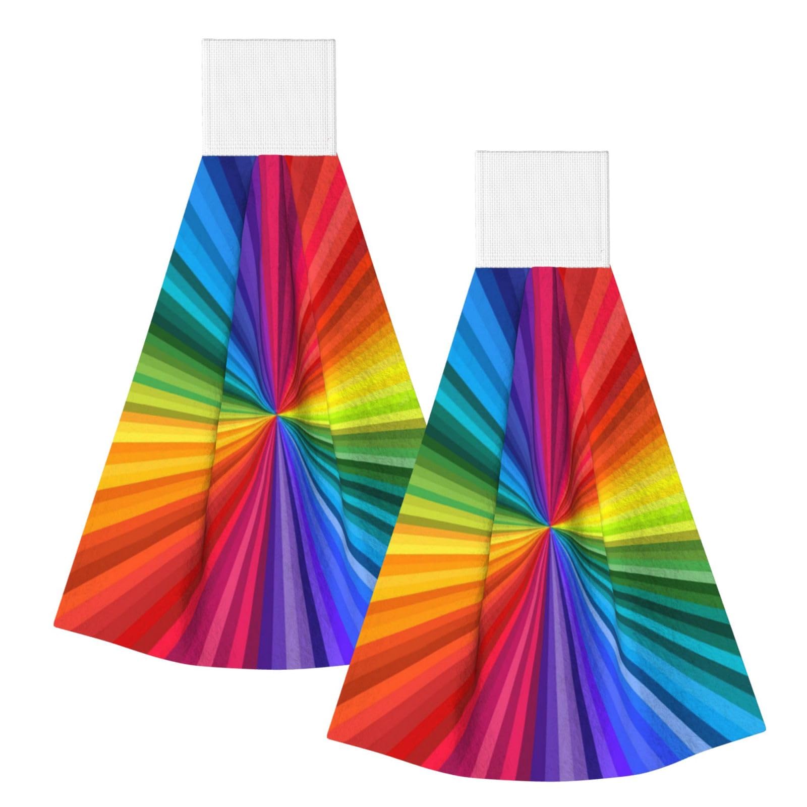 DOPKLNA Rainbow Colored Swirls, 2 Pcs Hanging Coral Fiber Hand Towels for Bathroom, Absorbent Kitchen Towels