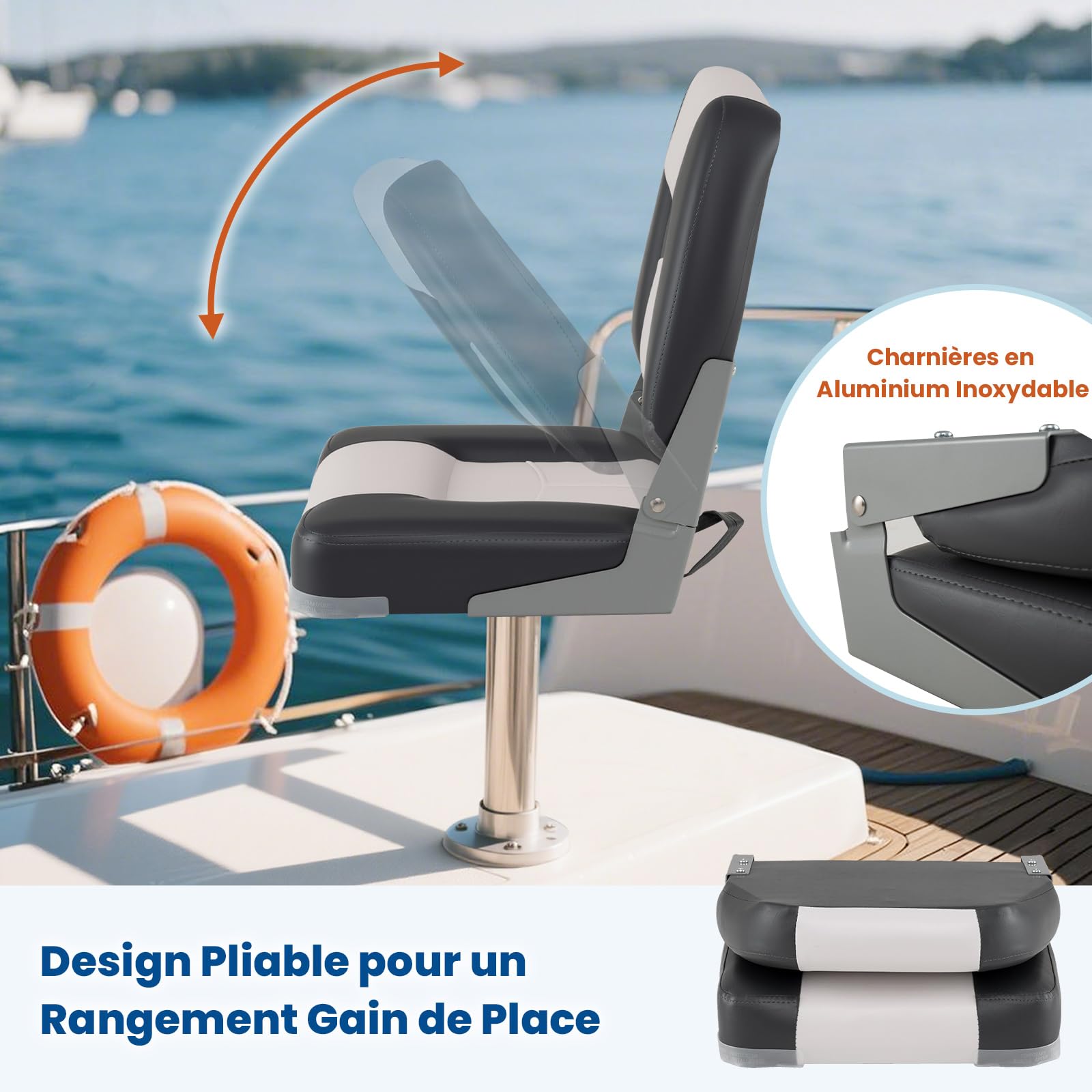 GYMAX Lot de 2 Siège de Bateau à Dossier Bas Pliable, Rembourrage en Éponge Épaisse, Surface en Cuir PVC Imperméable, Boulons de Fixation, Chaises pour Bateau de Pêche, Vedette Rapide