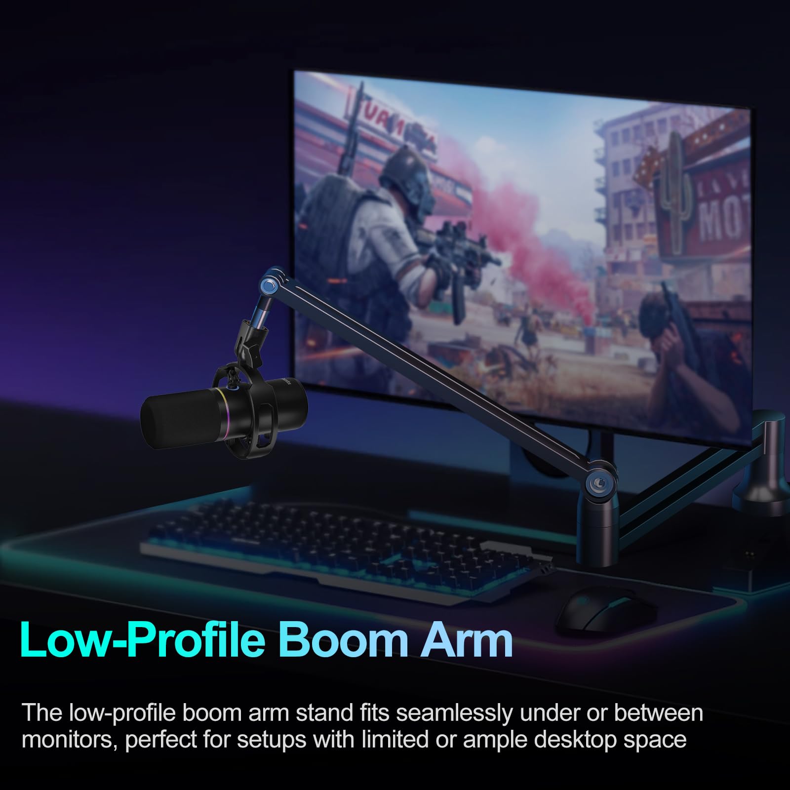 Low Profile Mikrofonarm Ständer – Schwerlast-Boomarm für Blue Yeti, kompatibel mit AT2020 u.v.m., Tragfähigkeit 1,5 kg, 4 Befestigungsoptionen, inkl. 3/8" auf 5/8" Adapter (Packung mit 2)
