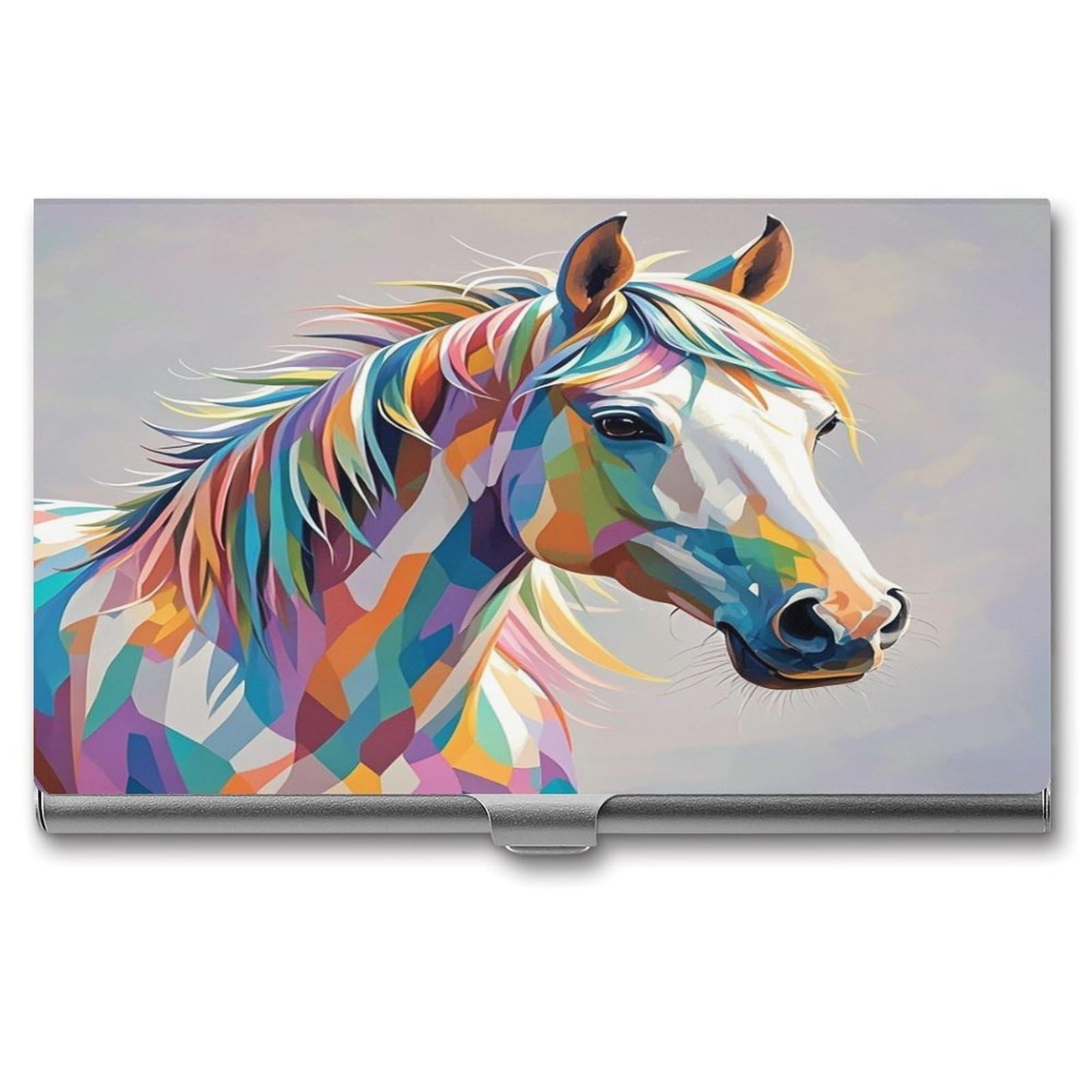 FekiLoot Horse Pattern Business Card Holder Aluminum Alloy Business Card Case Convenient to Carry Business Card Dispenser for Men Women