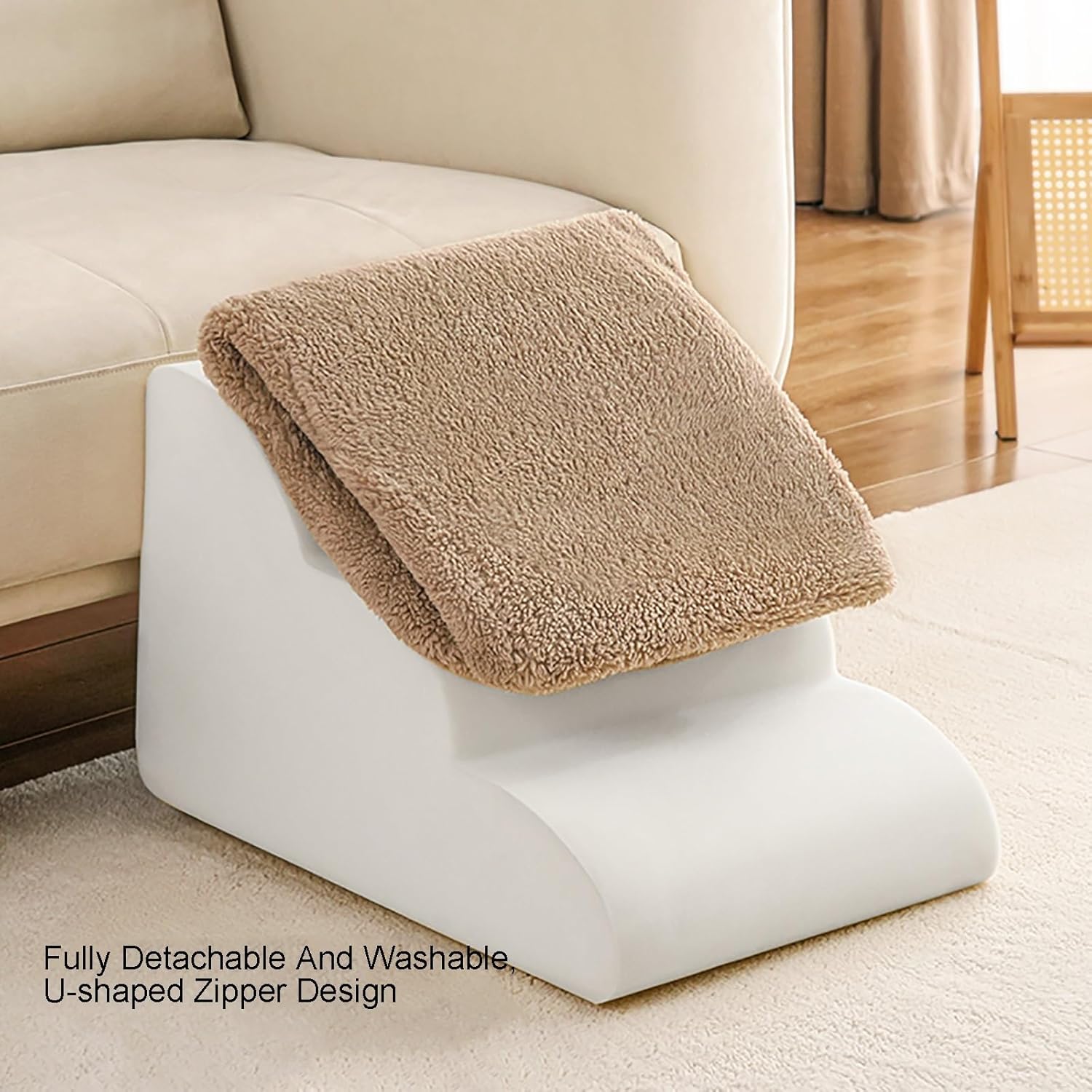 Dog Ramp for Couch, Extra Wide Pet Ramps with Durable Non-Slip Fabric Cover, Ramp for Small Dog, 3-Tiers(Brown)