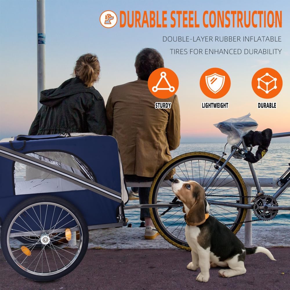 Dog Bike Trailer, Breathable Mesh Dog Cart with 3 Entrances, Safety Flag, Folding Pet Carrier Wagon with 20 Inch Wheels, Bicycle Carrier for Medium and Small Sized Dogs