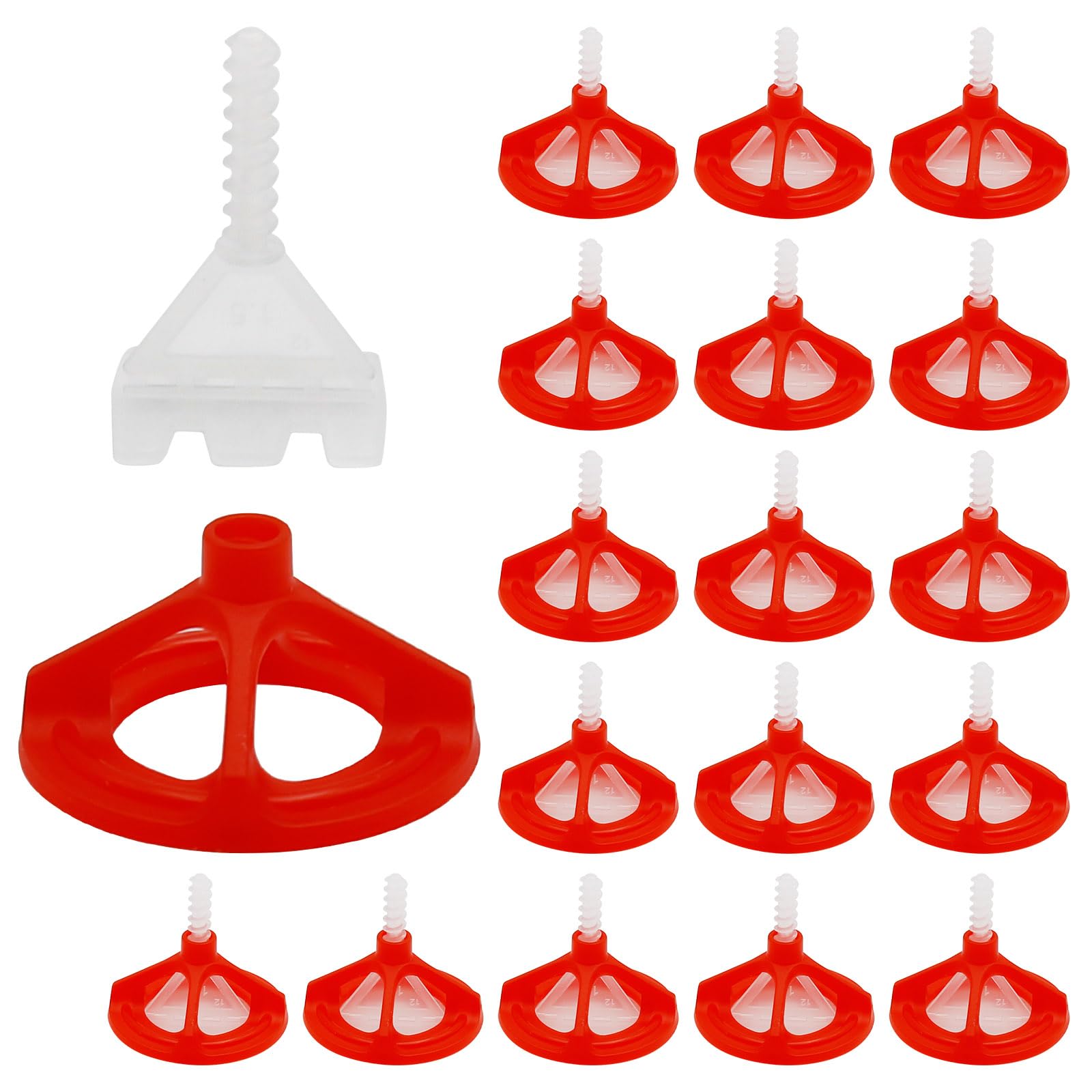Sistema di livellamento delle piastrelle, sistema di livellamento delle piastrelle, kit sistema anti-allentamento e spaziatura (1/16" - 300 pezzi base bianca + 100 tappi rossi)