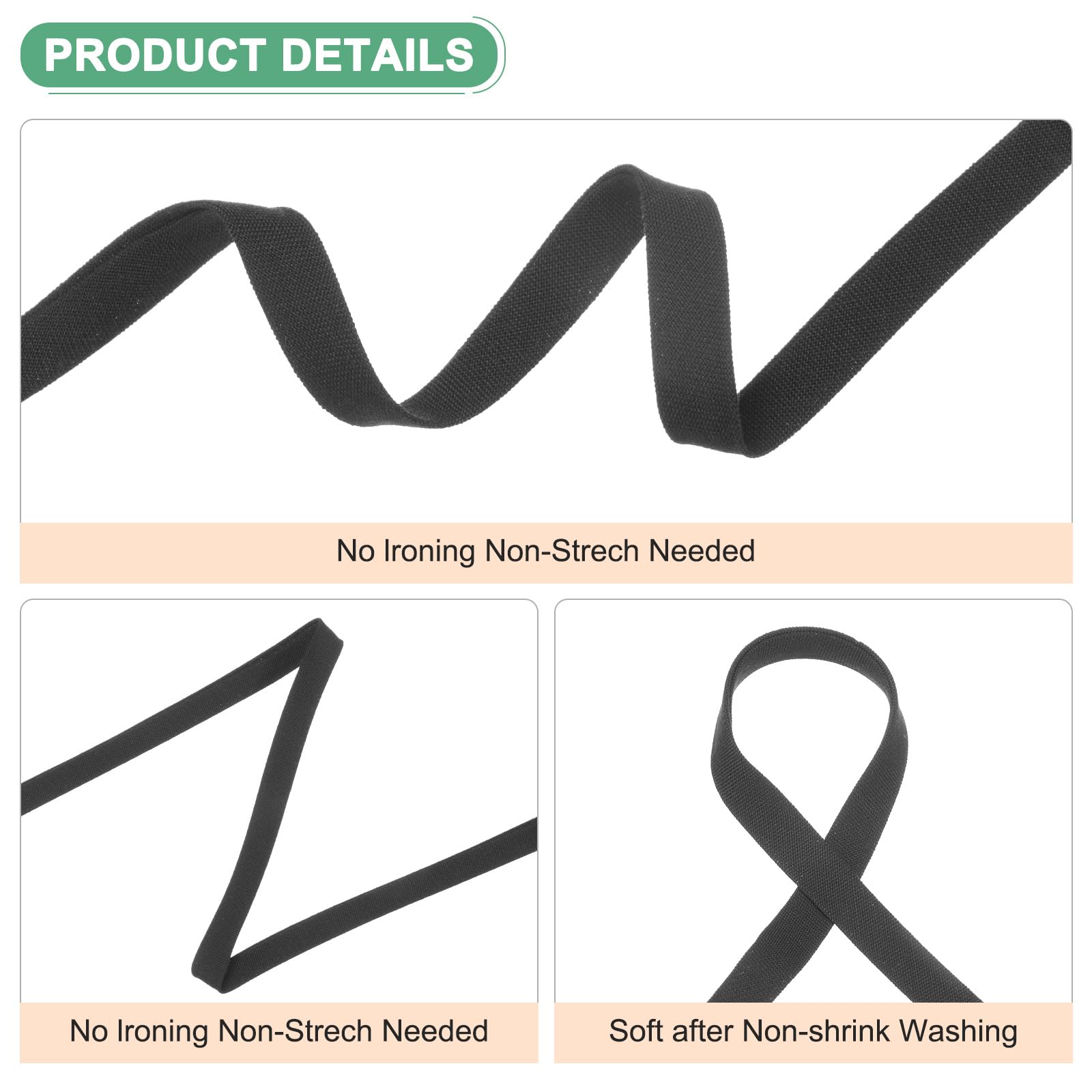 Sbieco Per Bordare 4 Cm Nastro Sbieco A Doppia Piega In Cotone - Nero, 1/4 Di Pollice (6 Mm), 12 Iarde Nastro Per Cucito
