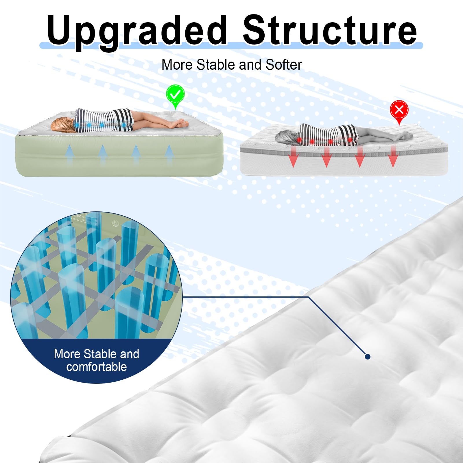 LussoAmor Queen Air Mattress with Built-in Pump - 18 Inch Extra Thick, Luxurious Velvet Plush Surface & Reinforced Edge - Portable Inflatable Bed for Home, Camping & Travel - Hotel-Like Comfort Green