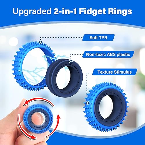 Miniatura 10 de Juguetes sensoriales para adultos, paquete de 12 anillos giratorios de textura, juguetes sensoriales para aliviar el estrés para niños con TDAH