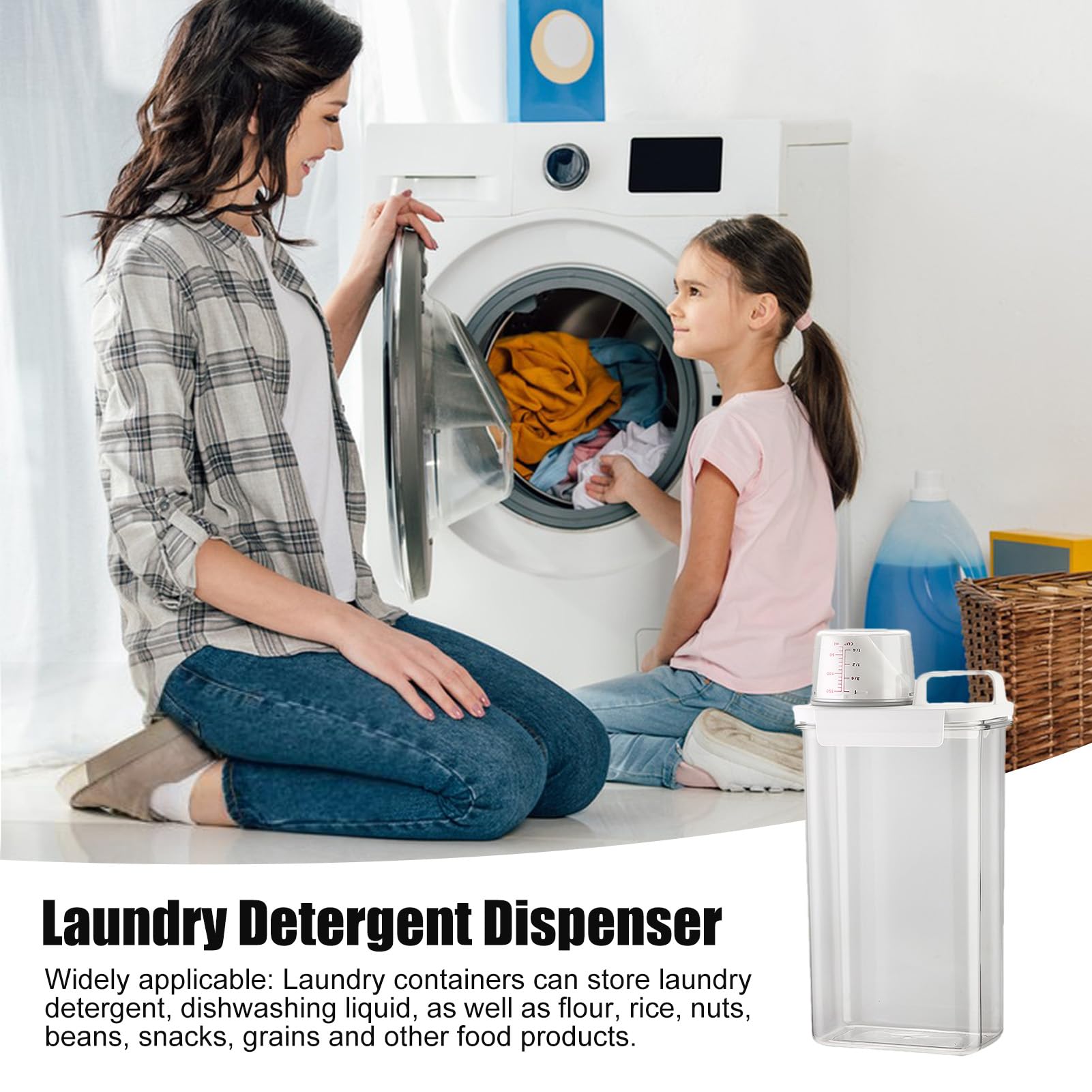 Contenitore per detersivo in polvere per bucato, dispenser ammorbidente, con manico misurino per proteggere dall'umidità, per perline che migliorano il profumo/piccole particelle solide/liquidi (L)