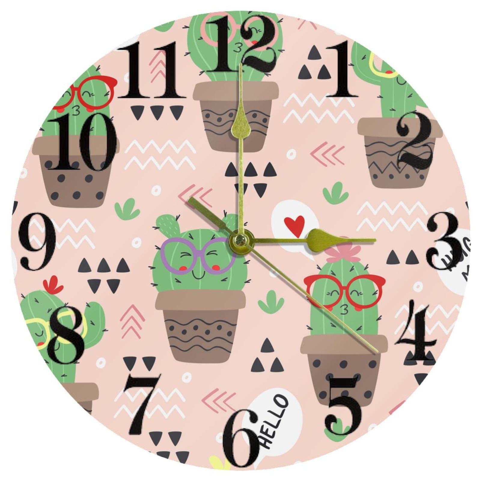 Horloge à quartz sans tic-tac motif cactus de 25,4 cm