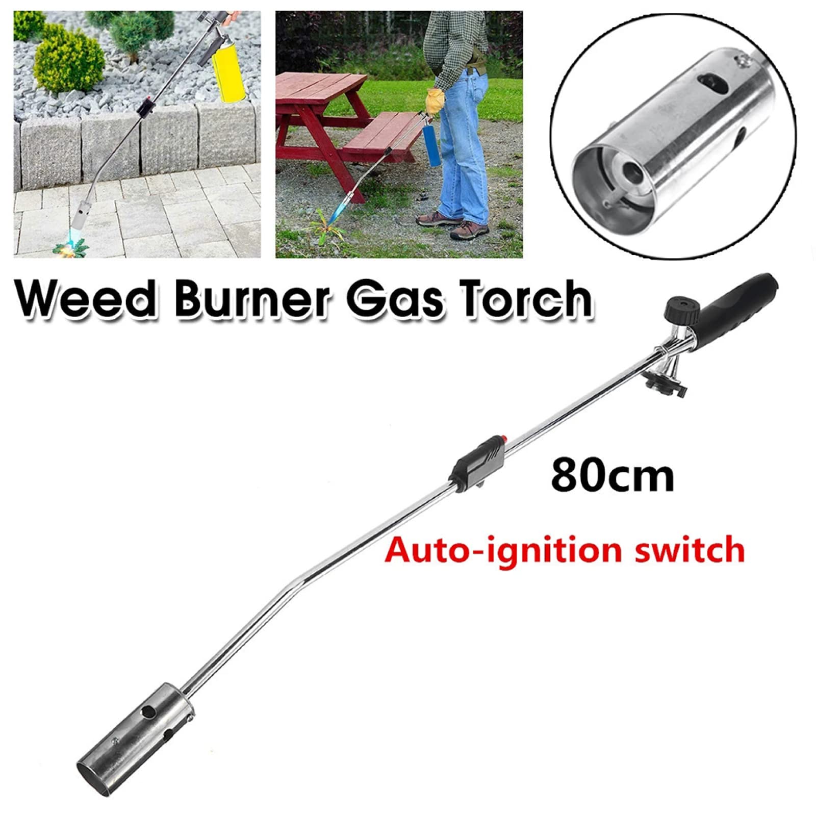 Bruciatore di propano, bruciatore per erbacce a torcia con valvola di controllo della fiamma e impugnatura ergonomica antiscivolo, 32 pollici/80 cm, con accenditore a pulsante