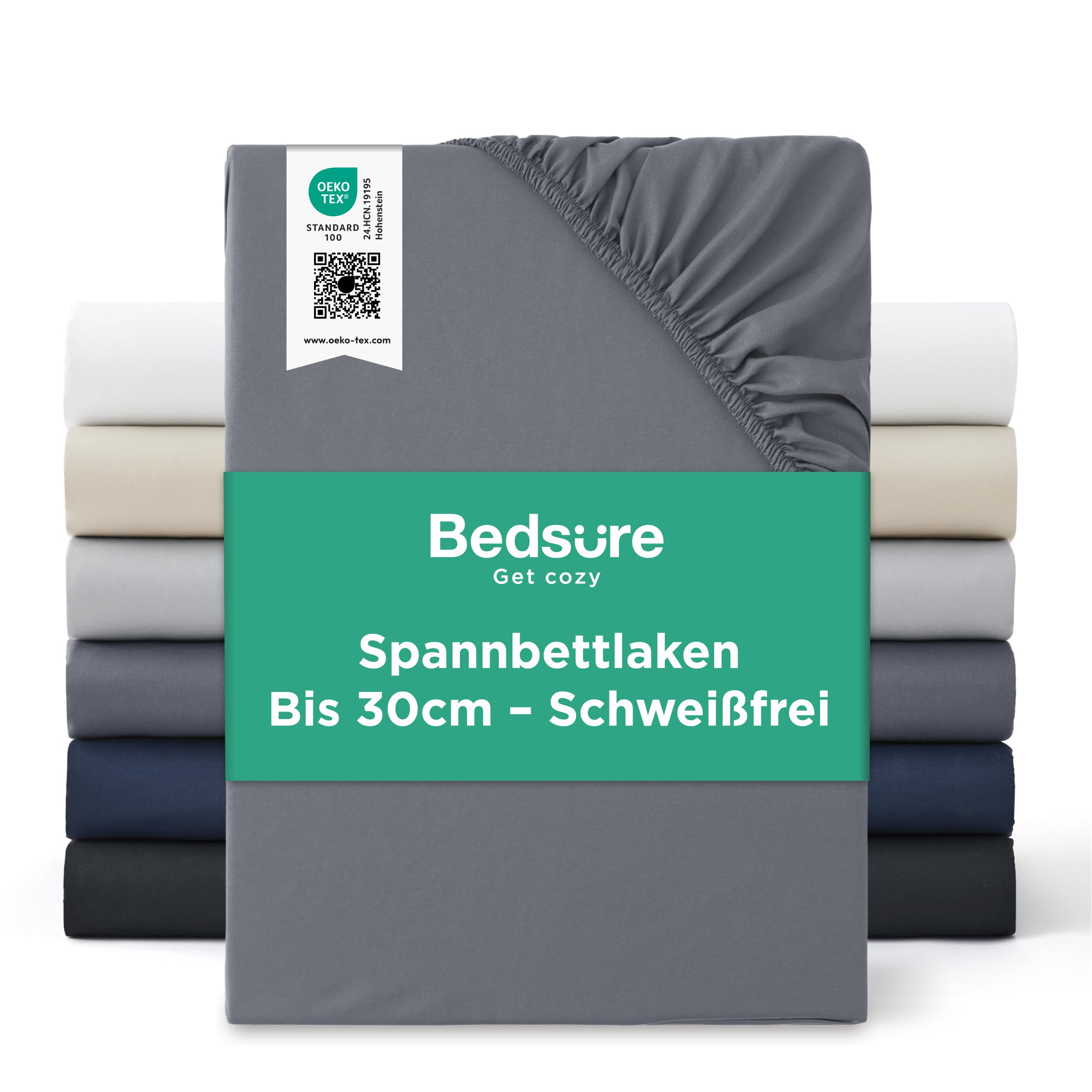 Bedsure Spannbettlaken 180x200cm Bettlaken Spannbetttücher - Oeko-TEX Mikrofaser Bis 30cm für Boxspringbett und Dicke Matratzen, Atmungsaktiv & Schnelltrocknend Spannleintuch mit Gummizug, Anthrazit