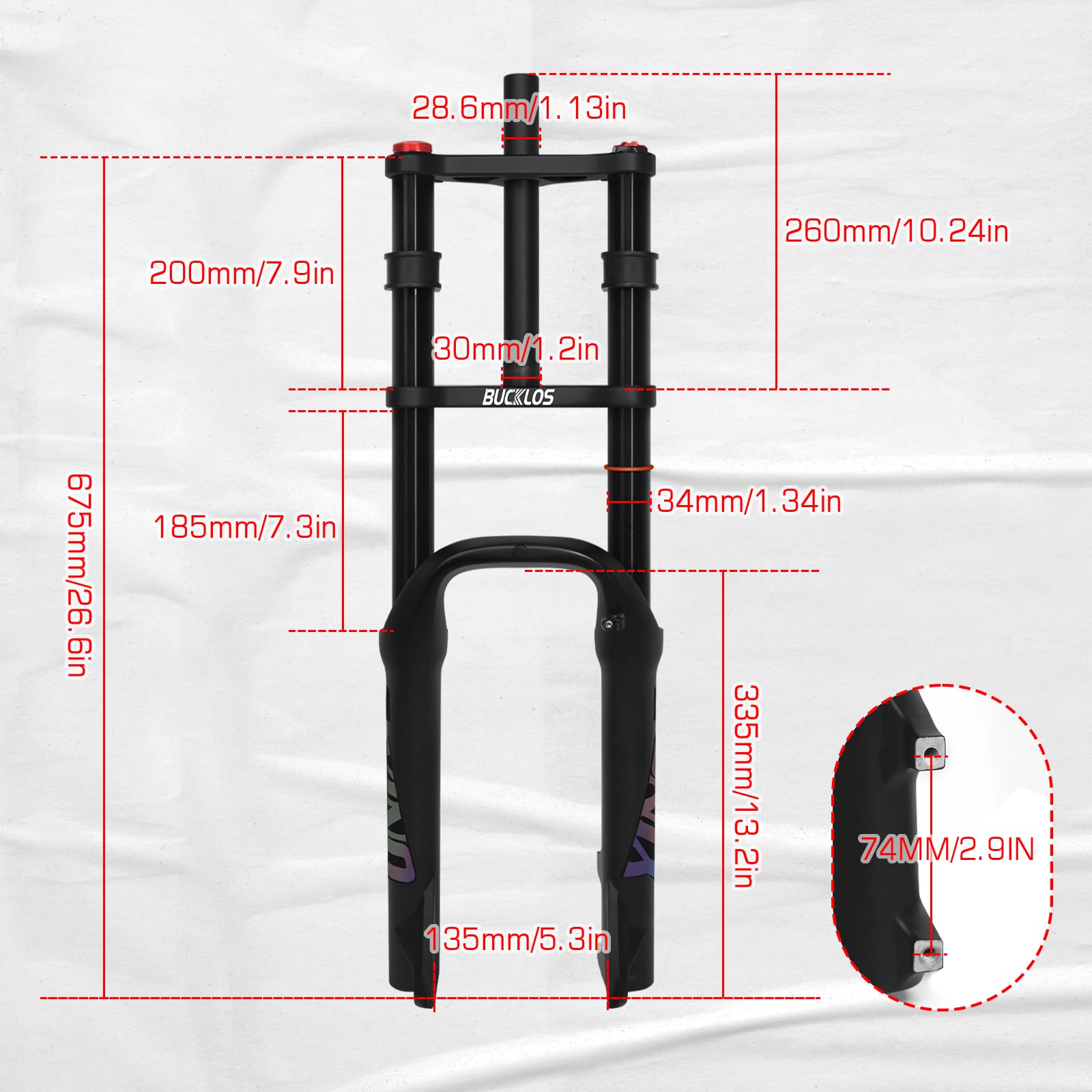 20 x 4,0 Zoll Fat Tire Elektrofahrrad Luftfedergabel Federweg 180 mm, QR-Abstand Nabe 135 mm Gerader Rohr 1 1/8 MTB Doppelkrone Fahrrad Vorderradgabel Scheibenbremse für Ebike Schnee Strand