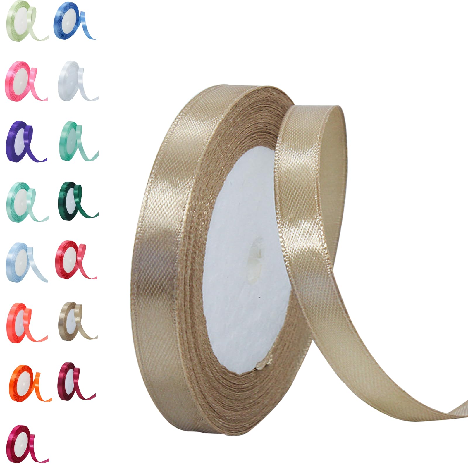 Champagne Gold Satin Ribbon 10mm, 23 Meters Champagne Fabric Ribbons Double Sided Silk Ribbons for Gift Wrapping, Crafting, Hair Bows, Balloons, Wreaths, Cakes, Wedding Party, Christmas Decoration — view 182
