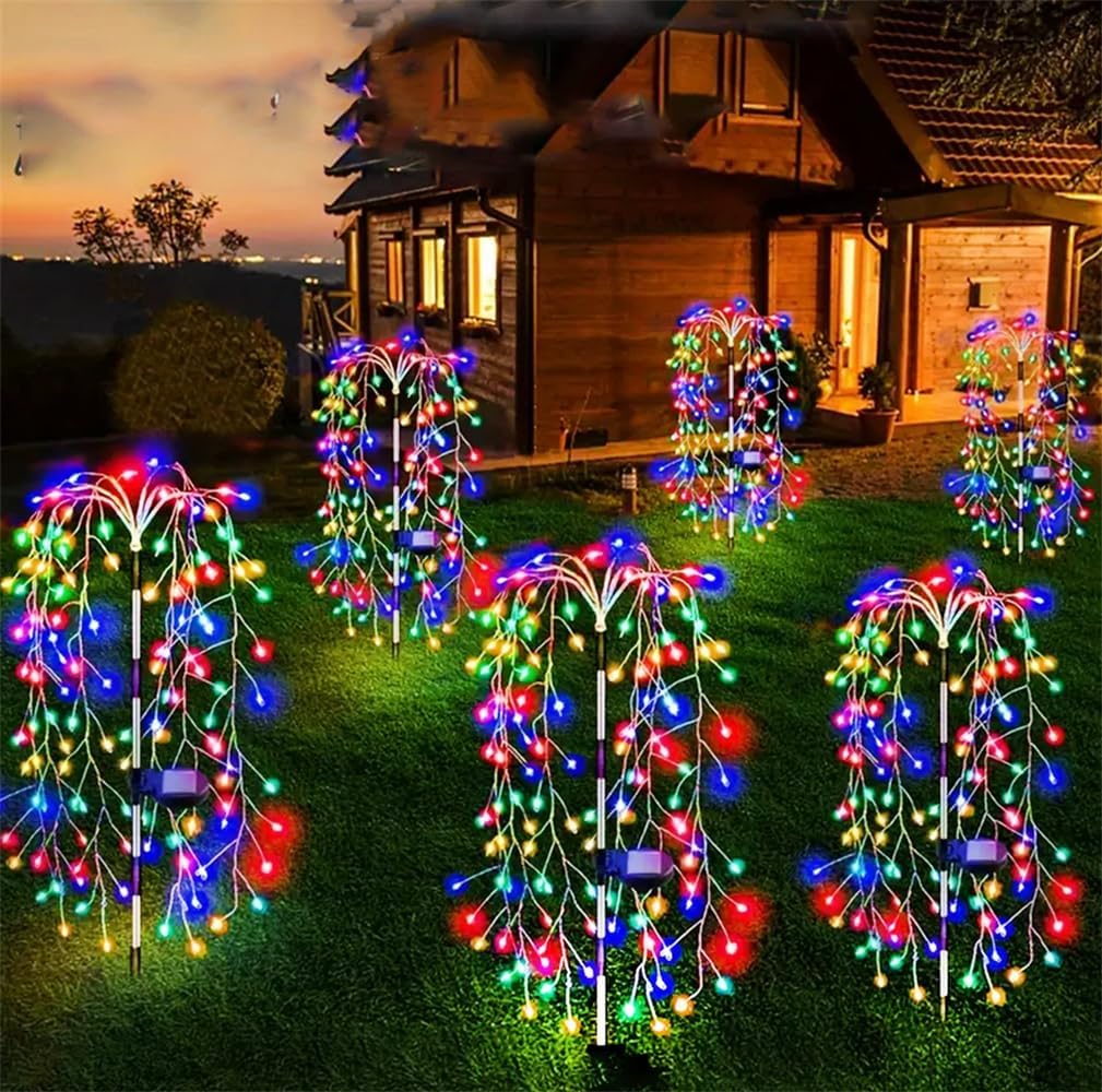 4 Pack Solar RGB Firework Light Outdoor Waterproof Willow Tree Firework Lights LED Garden Decoration Lawn Holiday String Fairy Light (RGB)