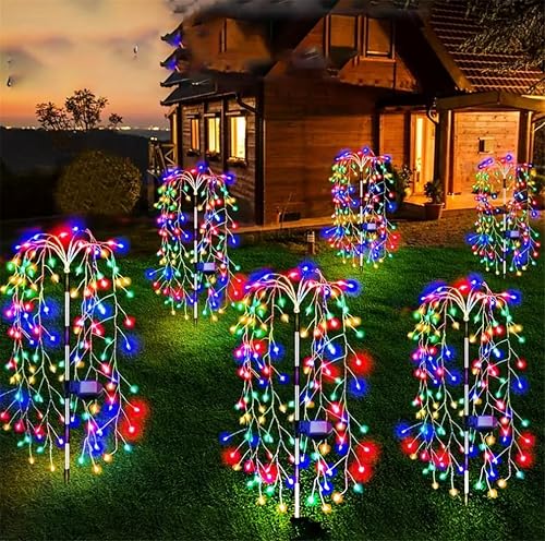 4 Pack Solar RGB Firework Light Outdoor Waterproof Willow Tree