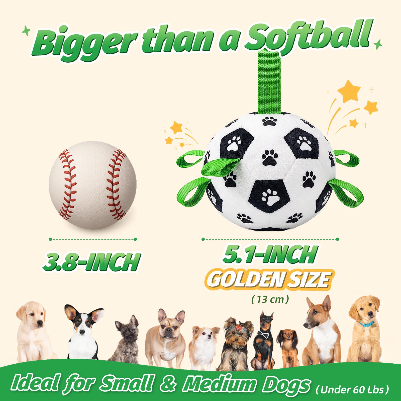 Diman Jouet interactif pour chien : ballon de football pour chien avec sangles, jouets en peluche pour les garder occupés, balles rebondissantes pour chiens de taille moyenne et grande