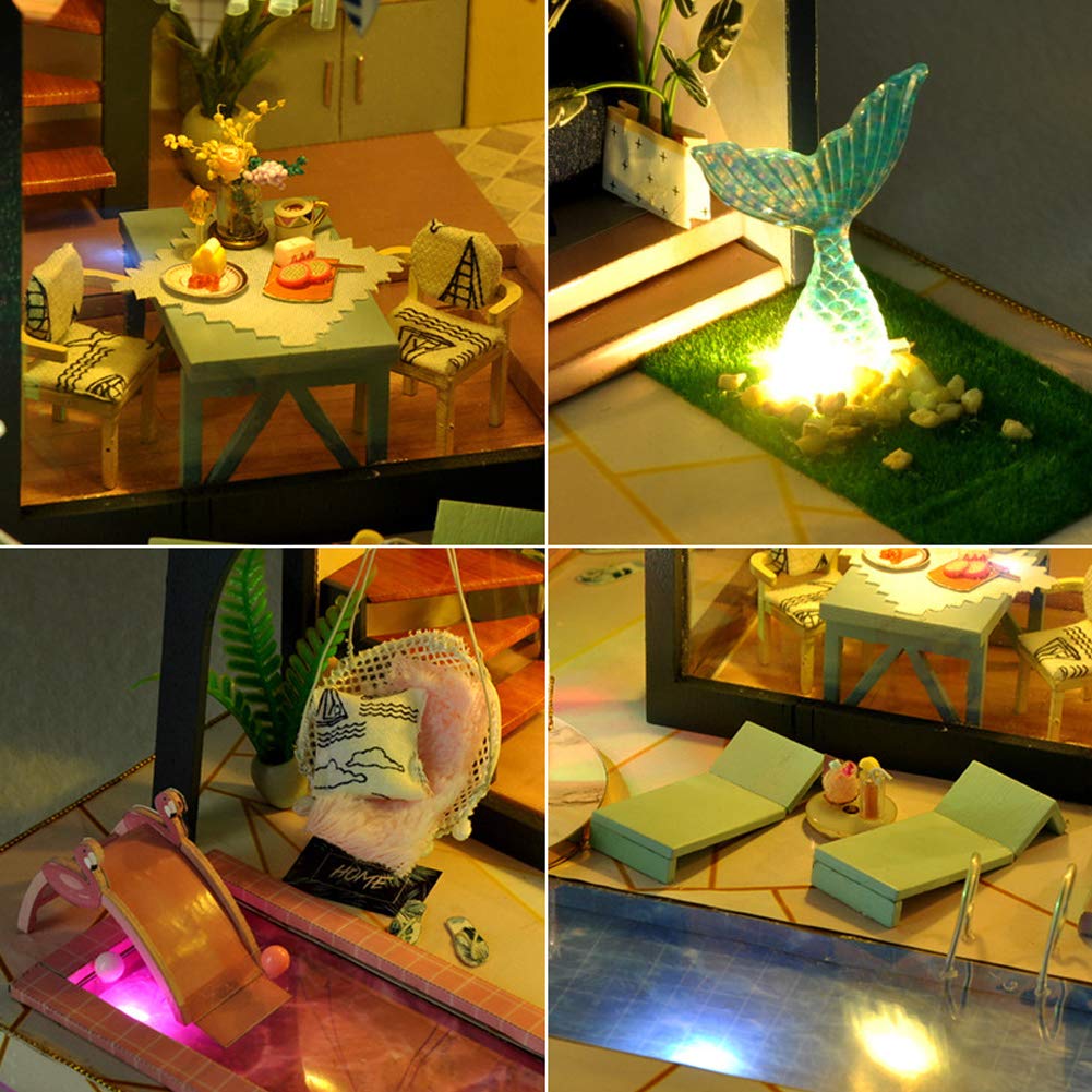 Edificio Moderno Kit di Assemblaggio Fai da Te per Casa delle Bambole Kit per Casa delle Bambole in Miniatura in Legno Carillon con Copertura Antipolvere Miniature da Costruire