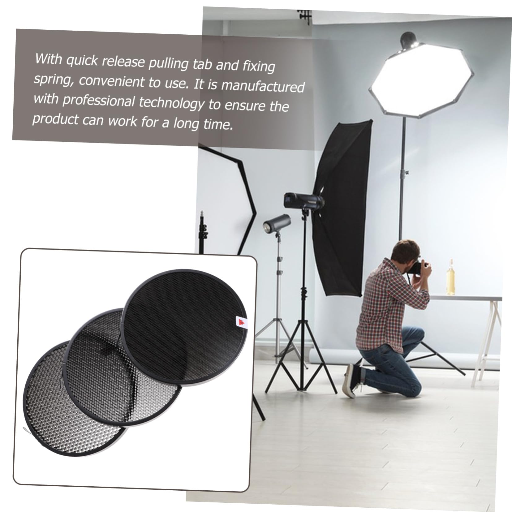 HOMSFOU Rejilla de Panal para Reflector de Flash Liberación Rápida, Aleación de Aluminio, Emisión Precisa de Haz, Accesorio Adecuado para Fotografía de Estudio Profesional