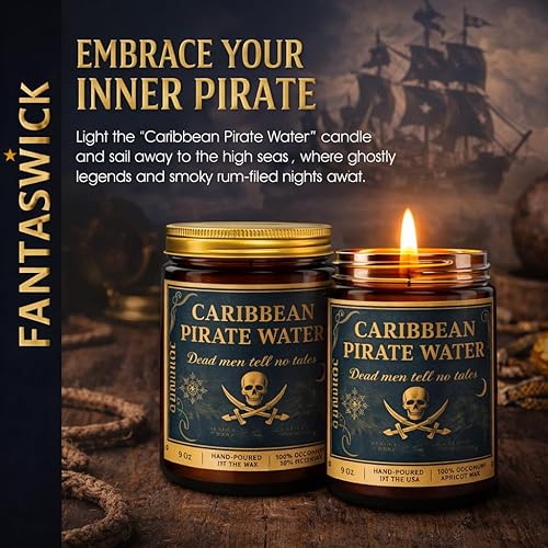 Miniatura 3 de Fantaswick 's Caribbean Pirate Waters Vela perfumada Cera de soja de coco 100% natural y mecha de algodón en tarro de vela ámbar Vertido a mano en
