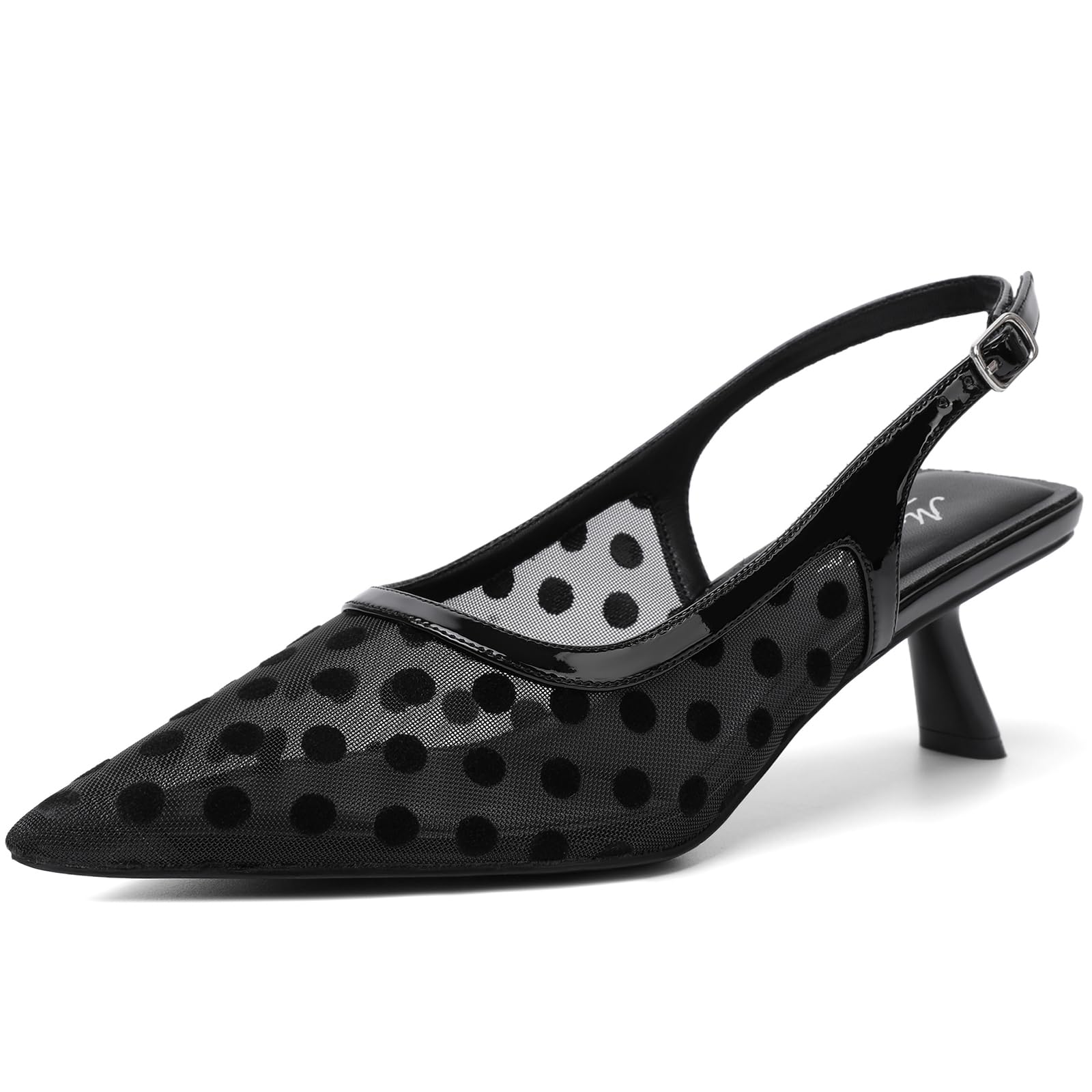 Mostrin Kitten Heels for Women Pointed Toe Pumps Patent Leather Low Heel Slingback Heels with Buckle Dress Shoes for Dating Party Working