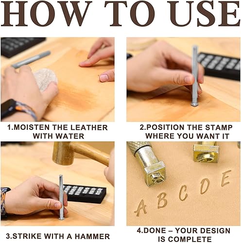 Miniatura 6 de BESTNULE 37 piezas de herramientas de estampado de cuero de 14"6 mm, juego de herramientas de estampado, 26 letras mayúsculas+ 10 símbolos + 1 mango