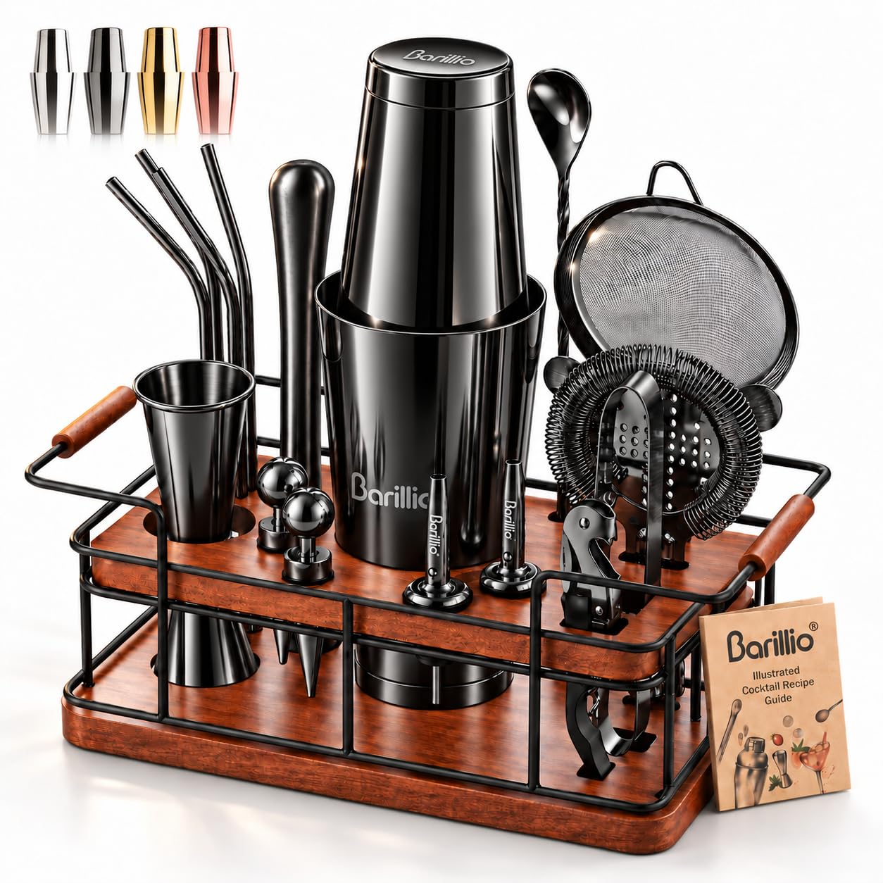Barillio Bartender Kit – 23-Piece Stainless-Steel Cocktail Shaker Set with Premium African Mahogany Stand | Martini Barware Mixing Tools for Home Bartending | Gift Set — Amazon image 8