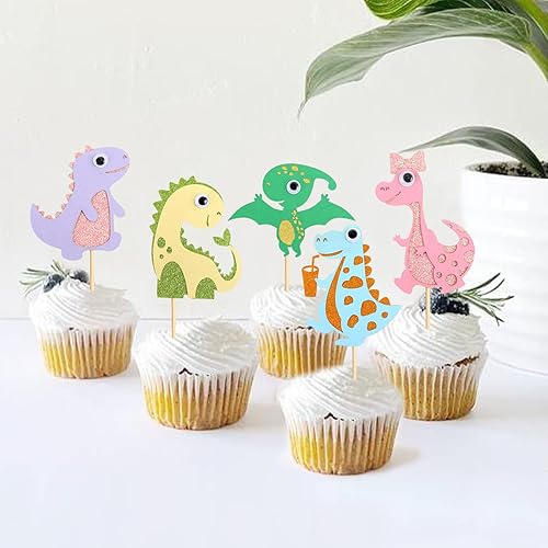 Miniatura 2 de Paquete de 25 adornos para cupcakes de dinosaurio, baby shower, dinosaurio, cupcakes, lindo tema de dinosaurio, bebé, niña, dinosaurio, fiesta de