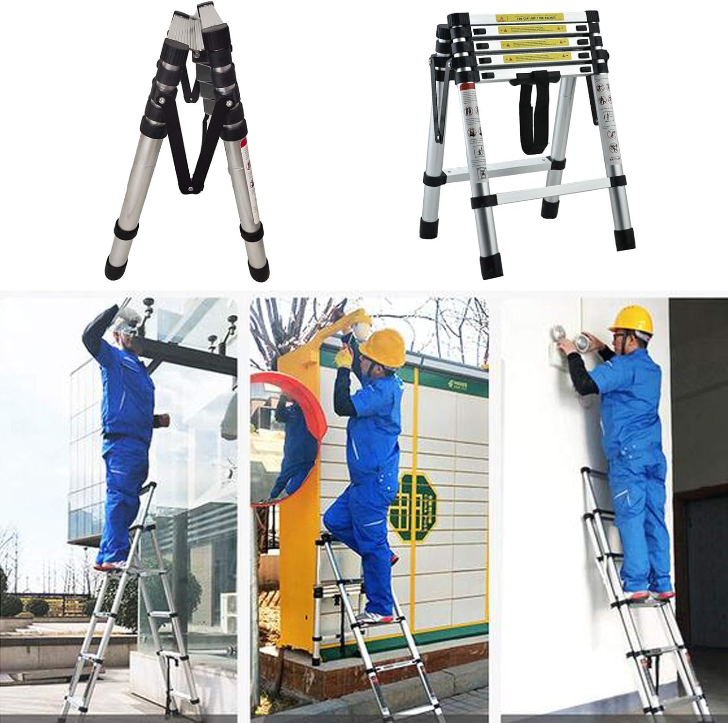 Telescoping Ladder,Telescoping Ladder A-Frame Step Ladder 4+5,4.4ft Heavy Duty Portable Aluminum Folding Extension Ladder with Handgrip Wide Step Platform 330lbs Max Load Capacity Safety Loc