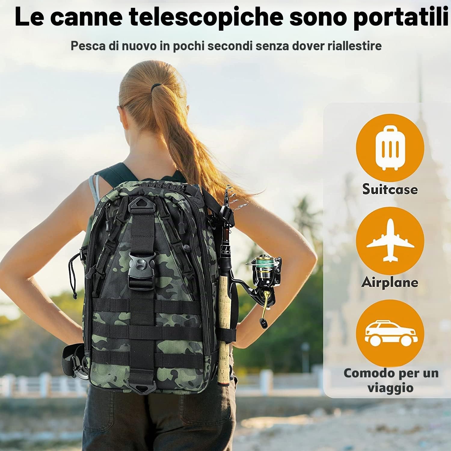 EOW Xpedite - Canna da pesca telescopica portatile, 24 denti in carbonio e punta in carbonio solido, manico in sughero, canna da viaggio, leggera e corta