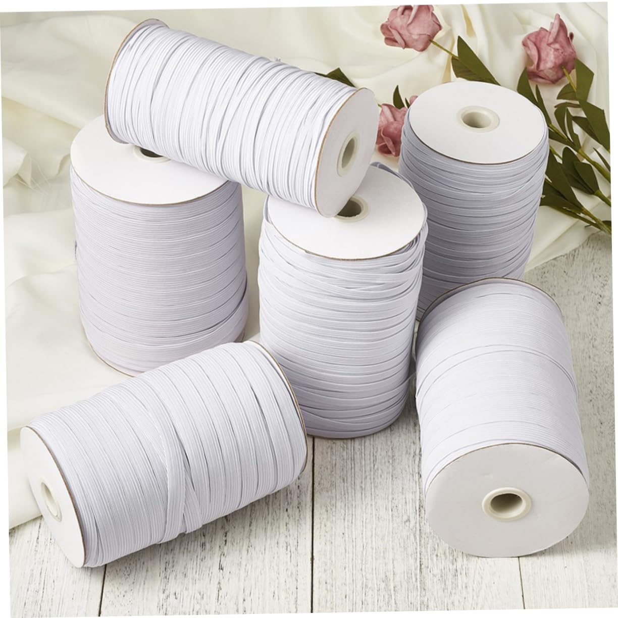 NUOBESTY 1rotolo Nastro Elastico Piatto Bianco per Cucito Decorazioni e Accessori per Abbigliamento Materiale Resistente per Creazioni Fai da Te e Imballaggio
