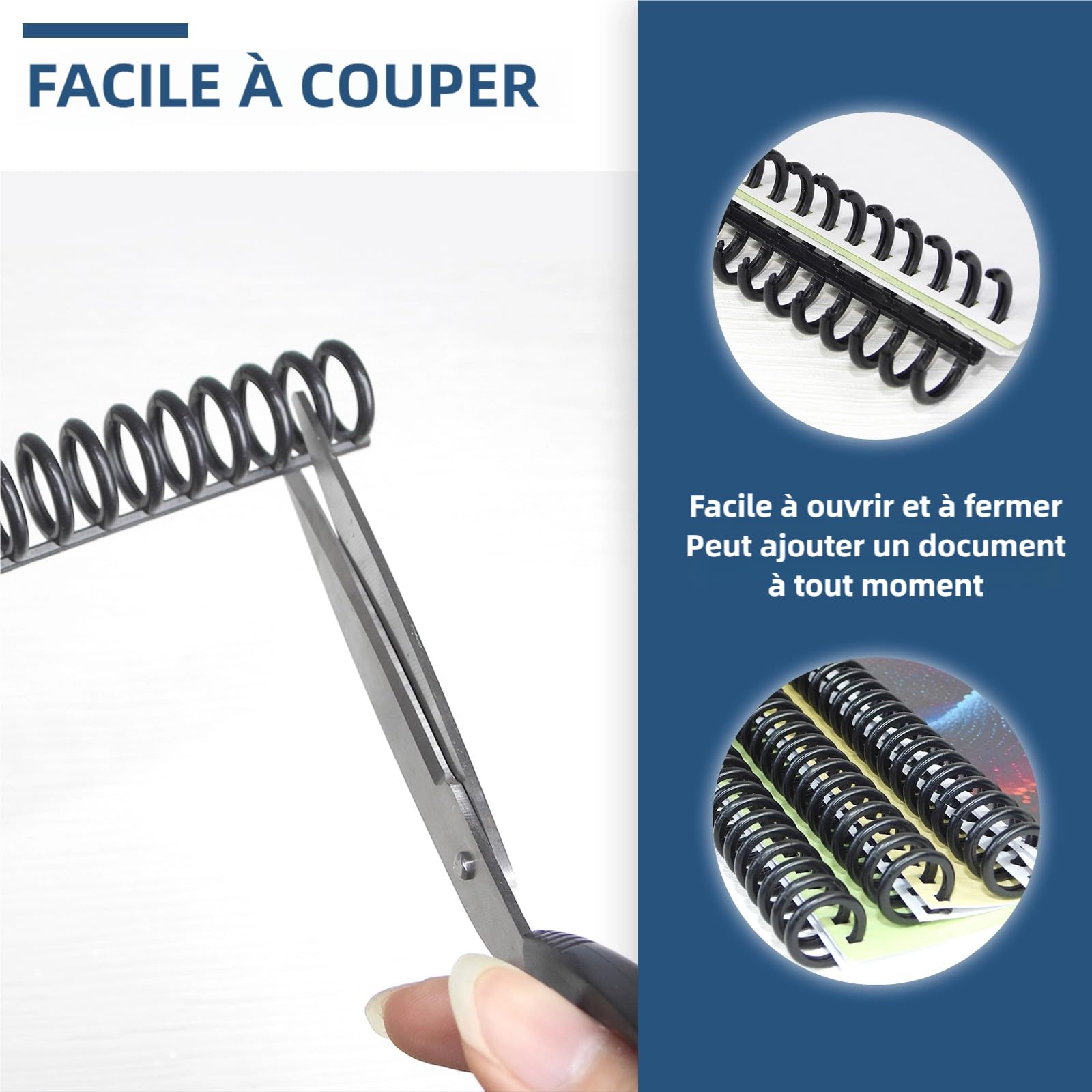 RAYSON Anneaux reliure plastique, A4, Reliures Jusqu'à 75 Feuilles, 12 mm, 34 Anneaux, Noir, Lot de 30