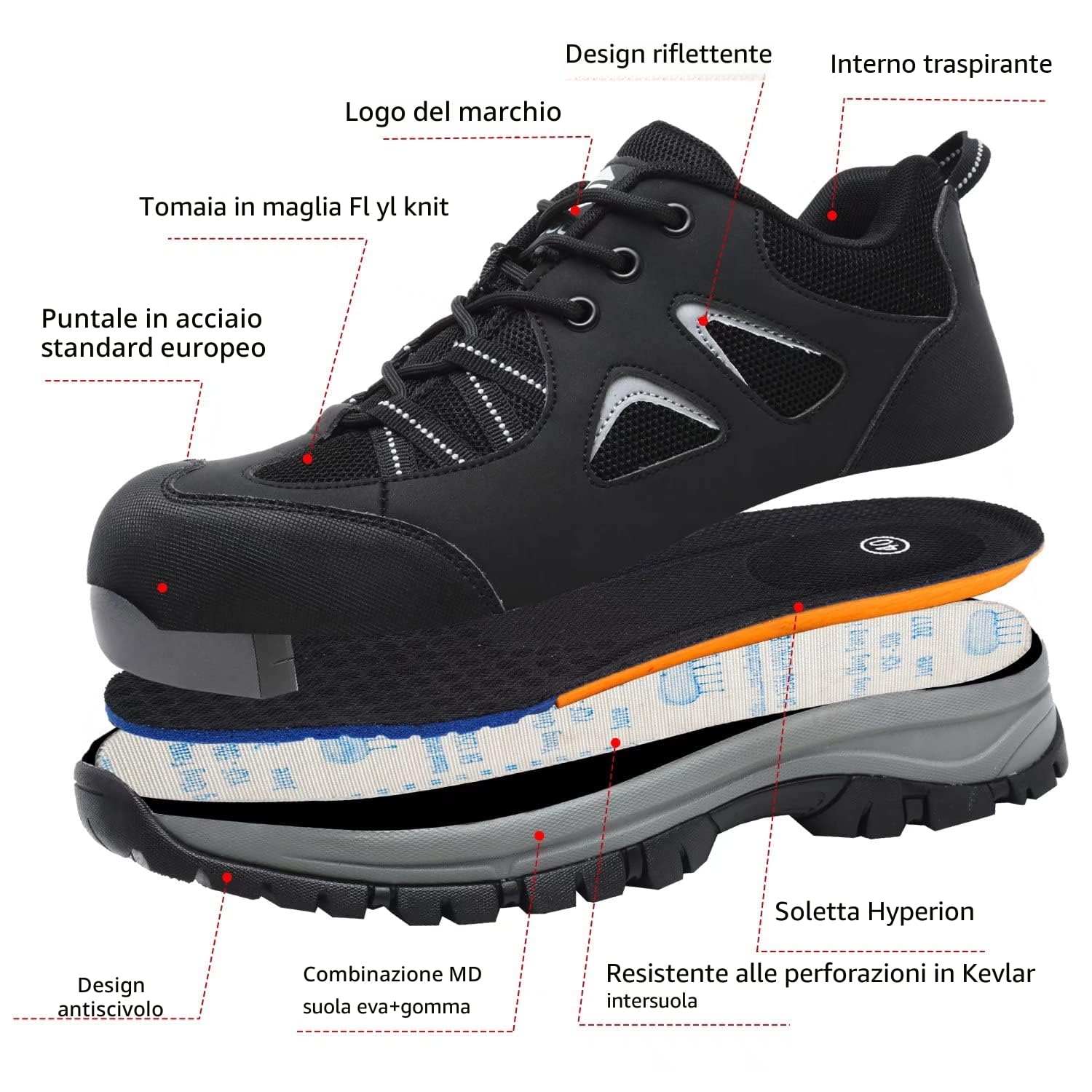 Scarpe Antinfortunistiche Uomo Donna Scarpe da Lavoro con Punta in Acciaio Leggere Comodo Sportive di Sicurezza Scarpe