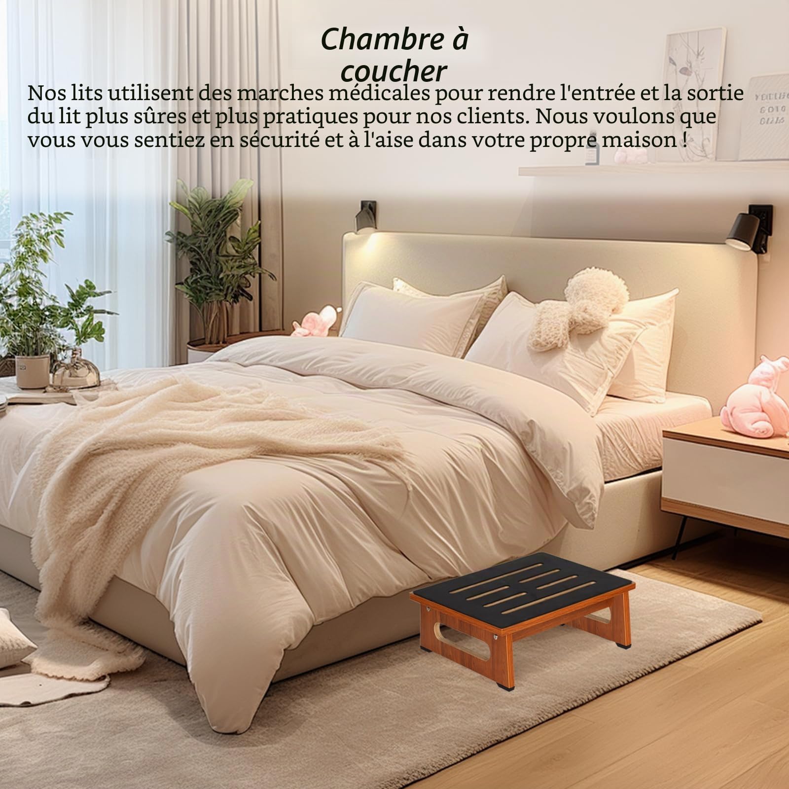 Un marchepied en Bois de 14CM pour Adultes et Personnes âgées avec revêtement en Caoutchouc antidérapant, pour l'intérieur et l'extérieur, Aide au Lever en Bois Portable pour Salle de Bain