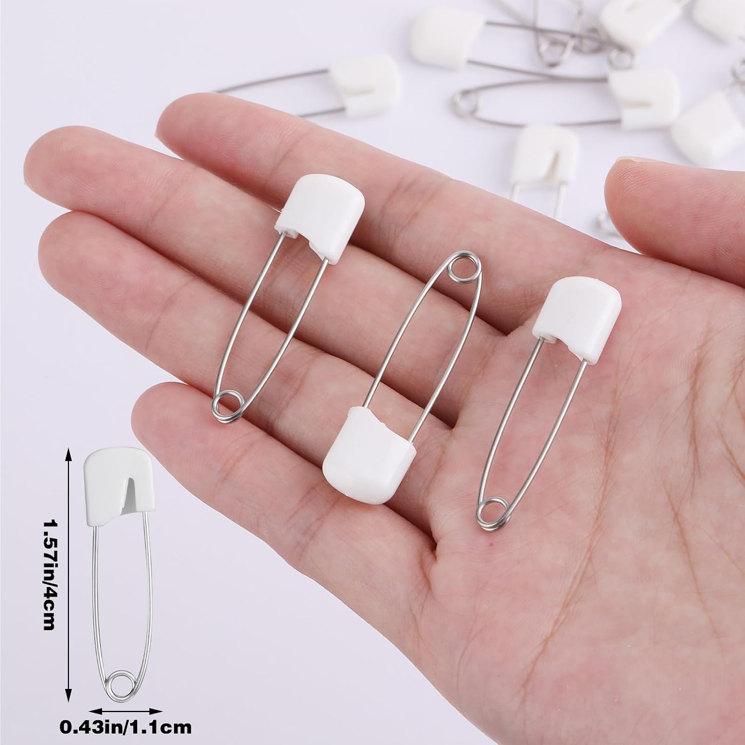 50 Pieces Diaper Pins, 2.2 Inch Plastic Head Safety Pins for Clothes, Heavy Duty Sewing Clips for Fabric and Quilting, Sturdy, Stainless Steel Diaper Pin with Safe Locking Closures