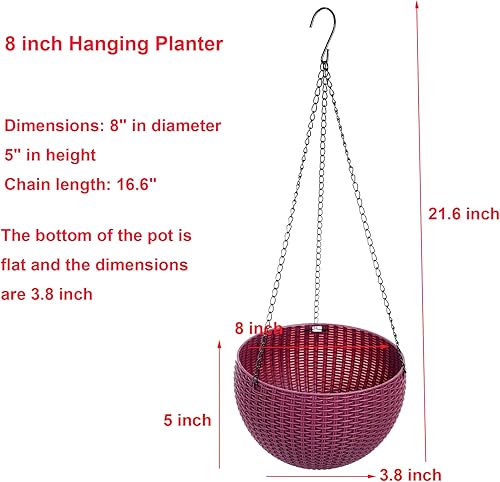 Miniatura 10 de Cesta colgante de plástico maceta redonda de resina para jardín para plantas de interior y exterior paquete de 2 unidades color marrón