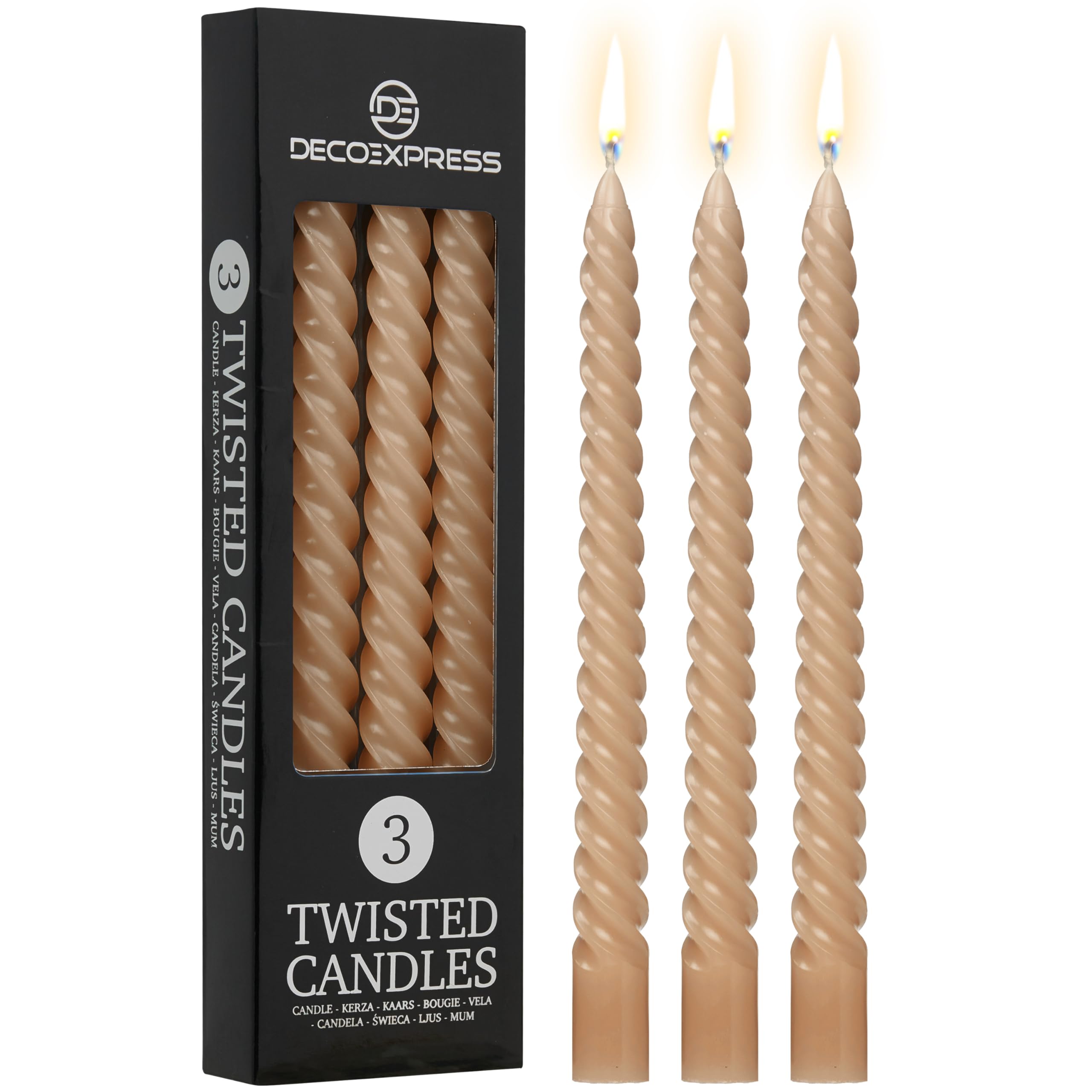 Deco Express Twisted Candles - Beige - 6 Hours Burn Time