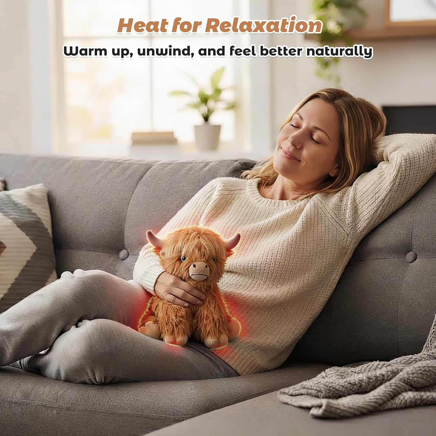 Coolable & Microwavable Highland Cow Stuffed Animal, Sitting & Laying Weighted Stuffed Animals Plush for Kids, Women, Girls, Lavender Scent Highland Cow Gifts, Heated Plush for Period Cramp