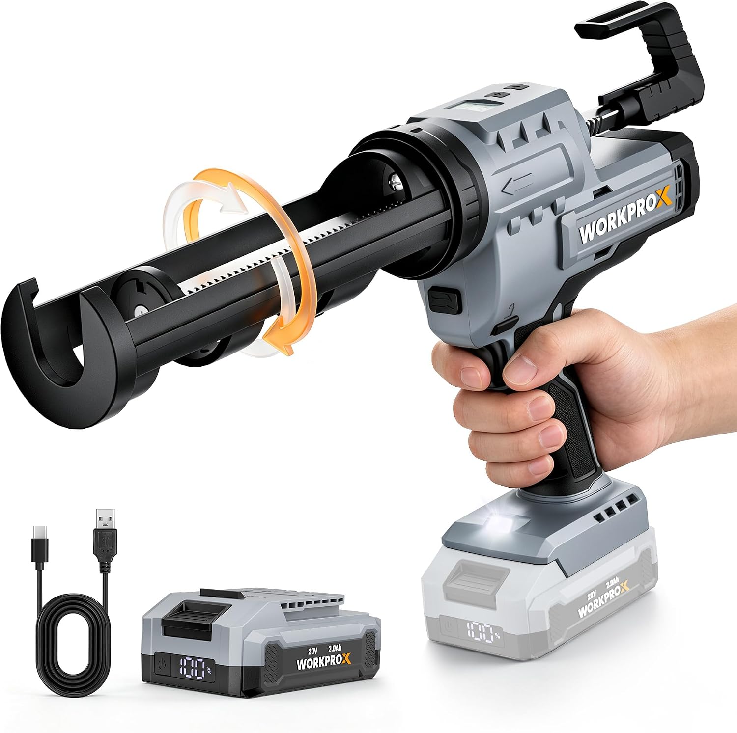 WORKPROX 20V 10OZ Cordless Caulking Gun with Battery, 6 Adjustable Speeds