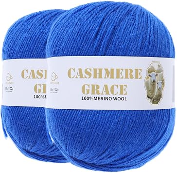 100% Pure Natural Merino Wool Yarn 4ply - Each Ball 3.5 OZ/Approximately 320 Yards - Hand-Knitting/Crochet/Knitting - Soft and Non-irritating [2 Ball Set] Blue